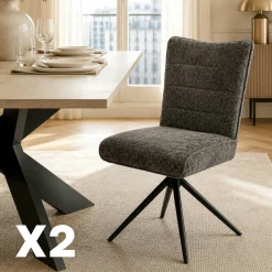 Chaise pivotante anthracite en tissu texturé (x2) RIVANO