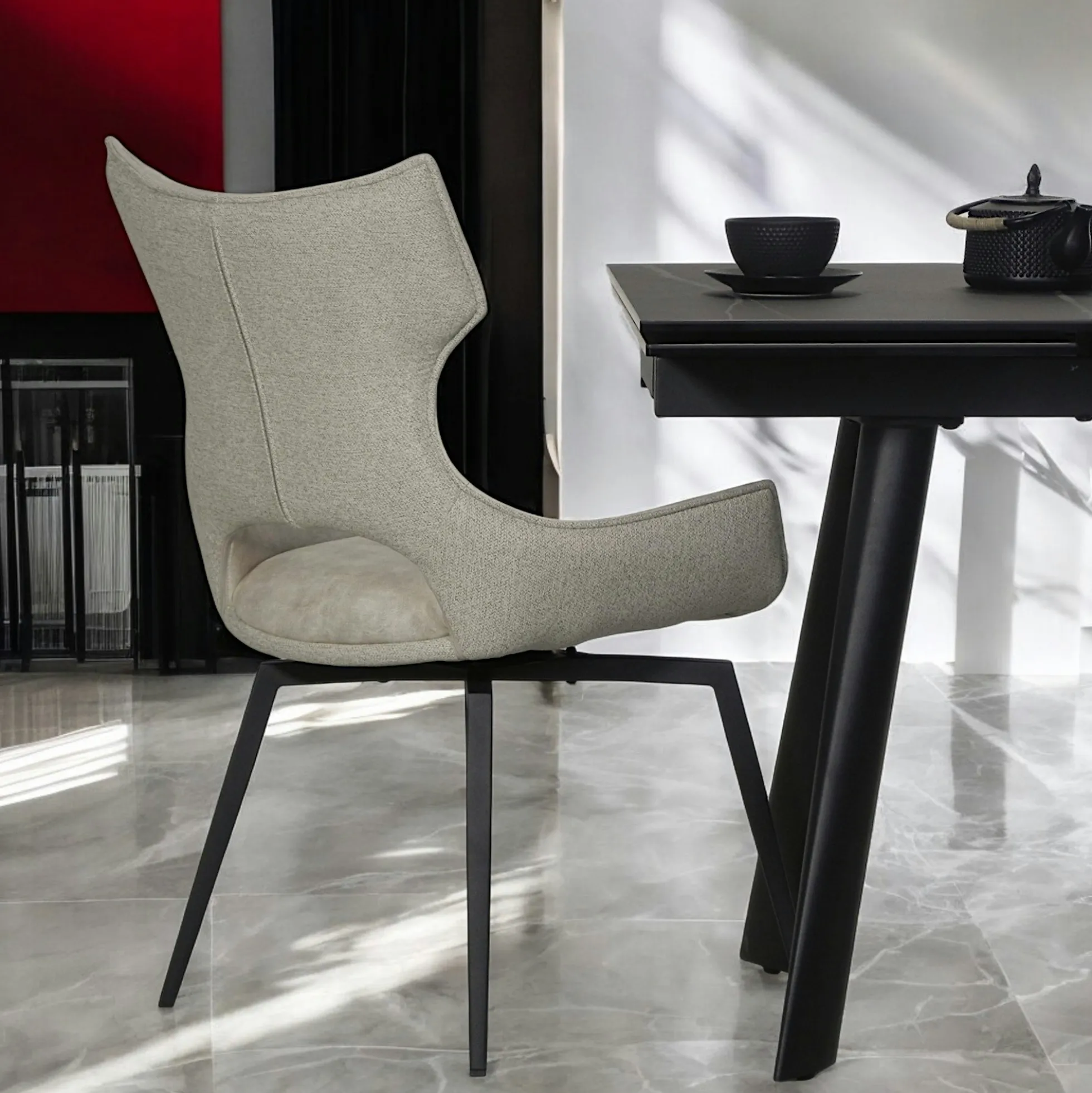 Chaise pivotante beige bi-matière, dossier en T (lot de 2) LOMBARDIE