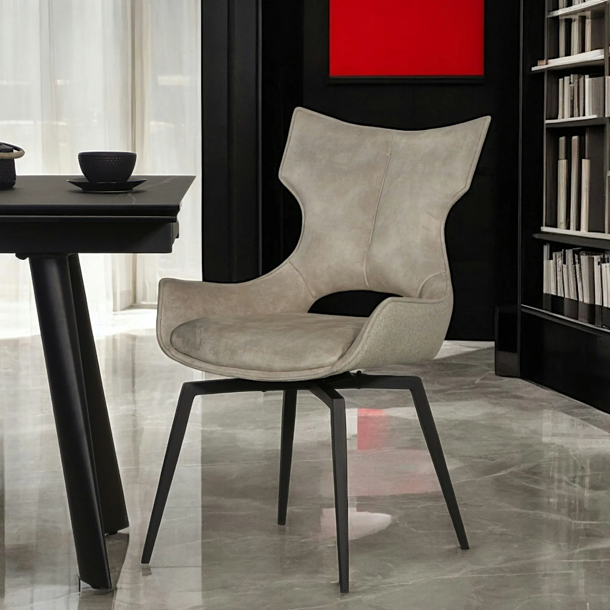 Chaise pivotante beige bi-matière, dossier en T (lot de 2) LOMBARDIE