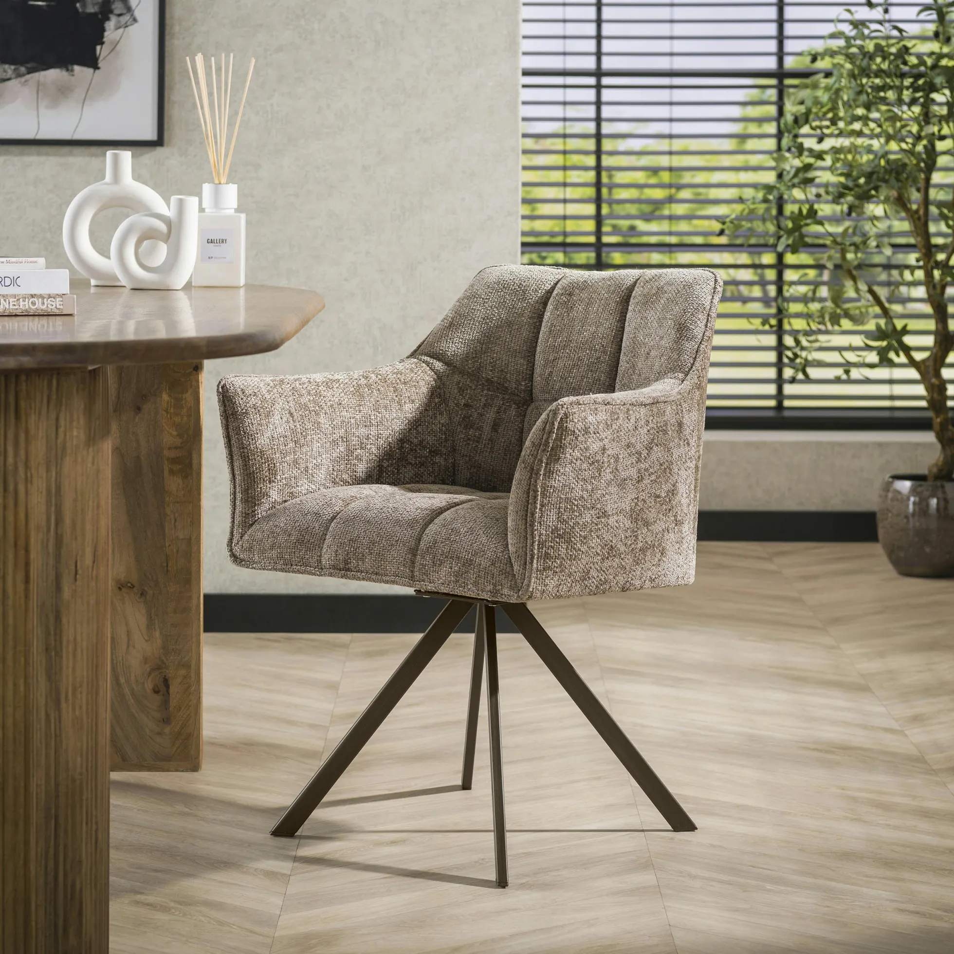 Chaise pivotante beige chaud pied bronze (lot de 2) MELBOURNE