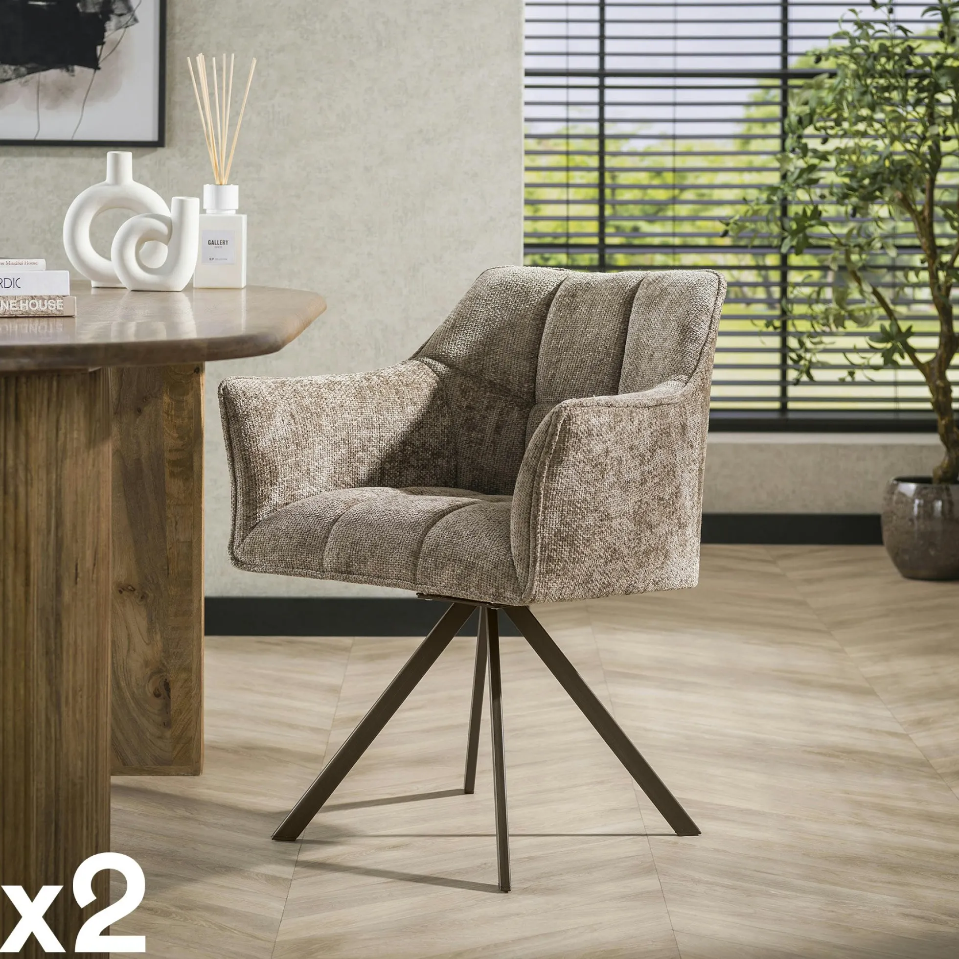 Chaise pivotante beige chaud pied bronze (lot de 2) MELBOURNE