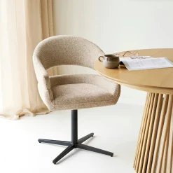 Chaise pivotante beige design avec pied noir (lot de 2) MONTREUX