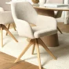 Chaise pivotante beige dossier droit - pieds bois LINEA