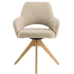 Chaise pivotante beige dossier droit - pieds bois LINEA