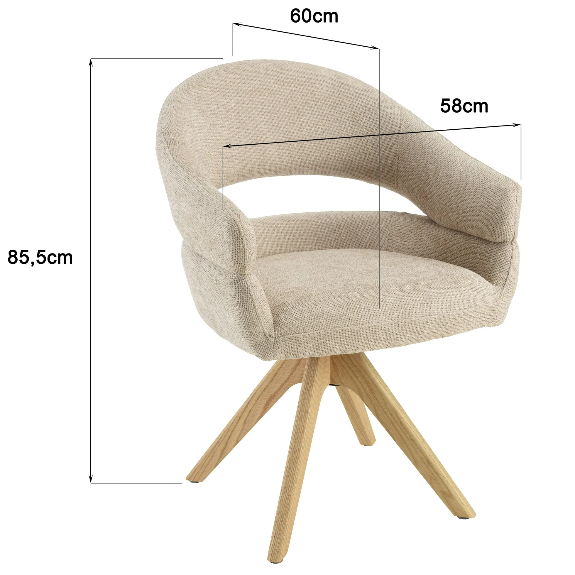 Chaise pivotante beige - pieds bois LINEA