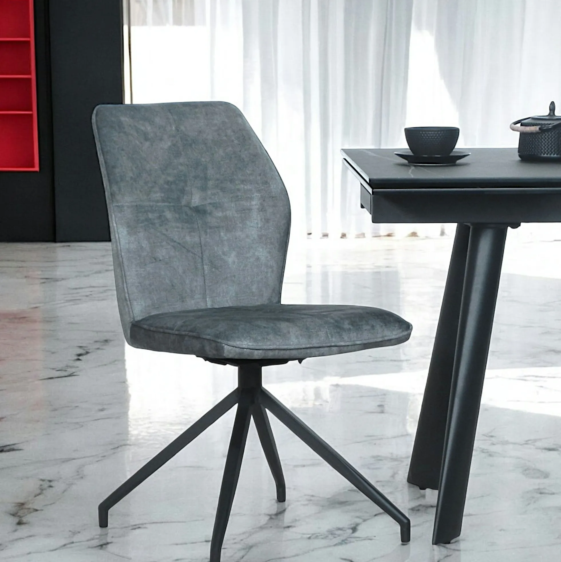 Chaise pivotante bleue en velours patiné avec poignée (lot de 2) LOMBARDIE