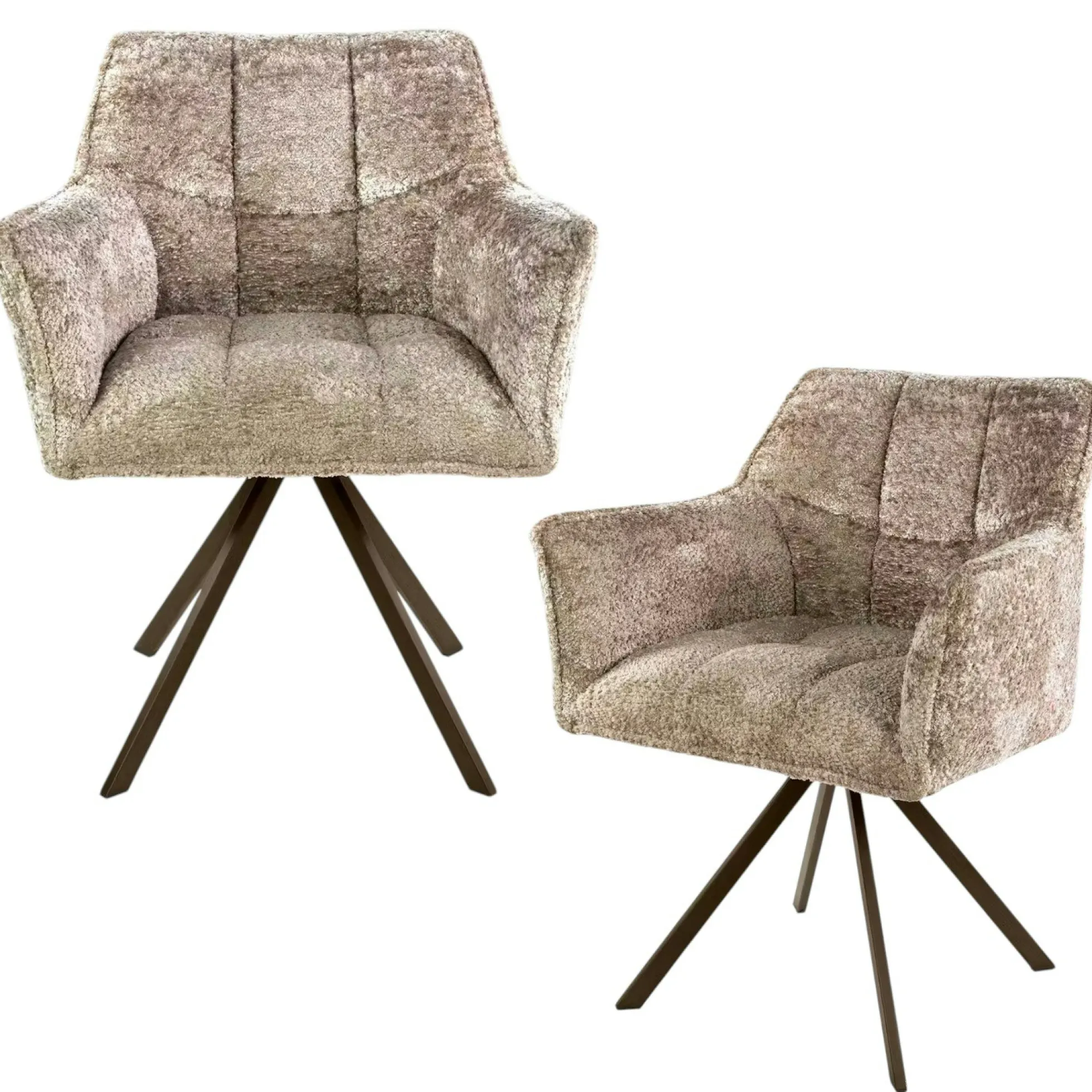 Chaise pivotante bouclette sable pied bronze (lot de 2) MELBOURNE