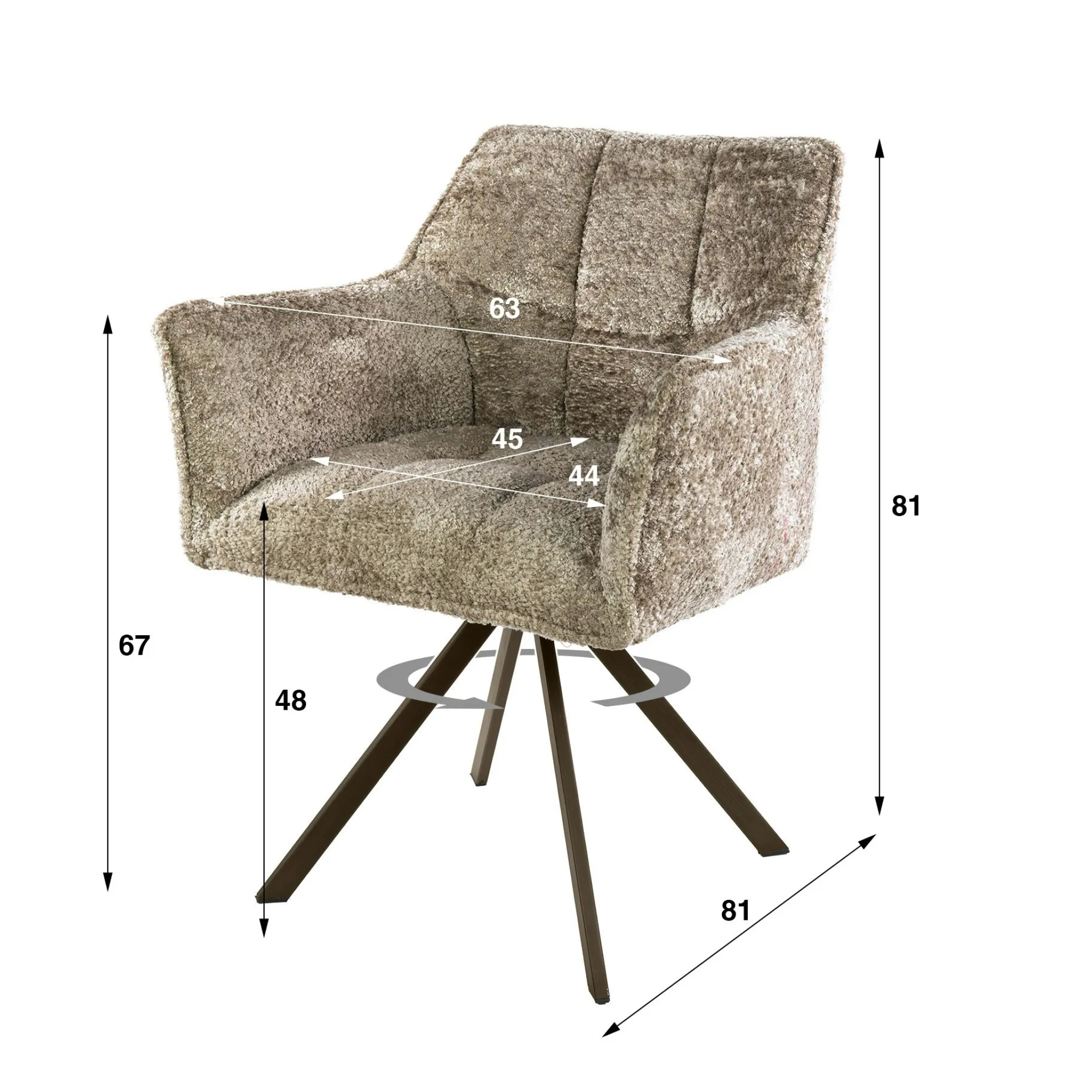 Chaise pivotante bouclette sable pied bronze (lot de 2) MELBOURNE