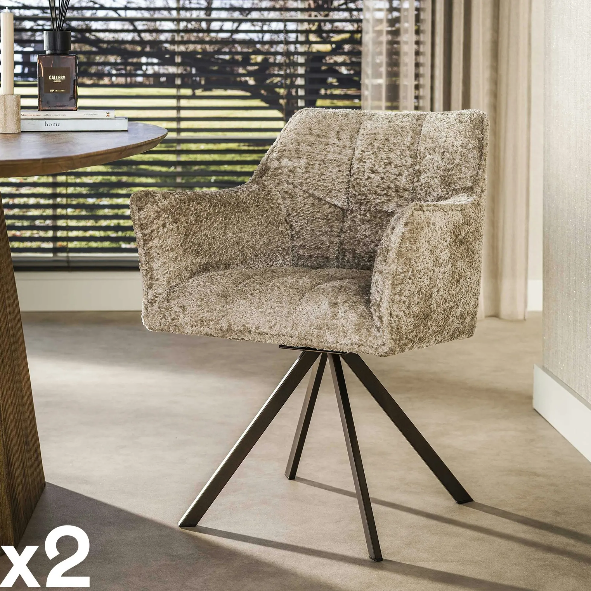 Chaise pivotante bouclette sable pied bronze (lot de 2) MELBOURNE