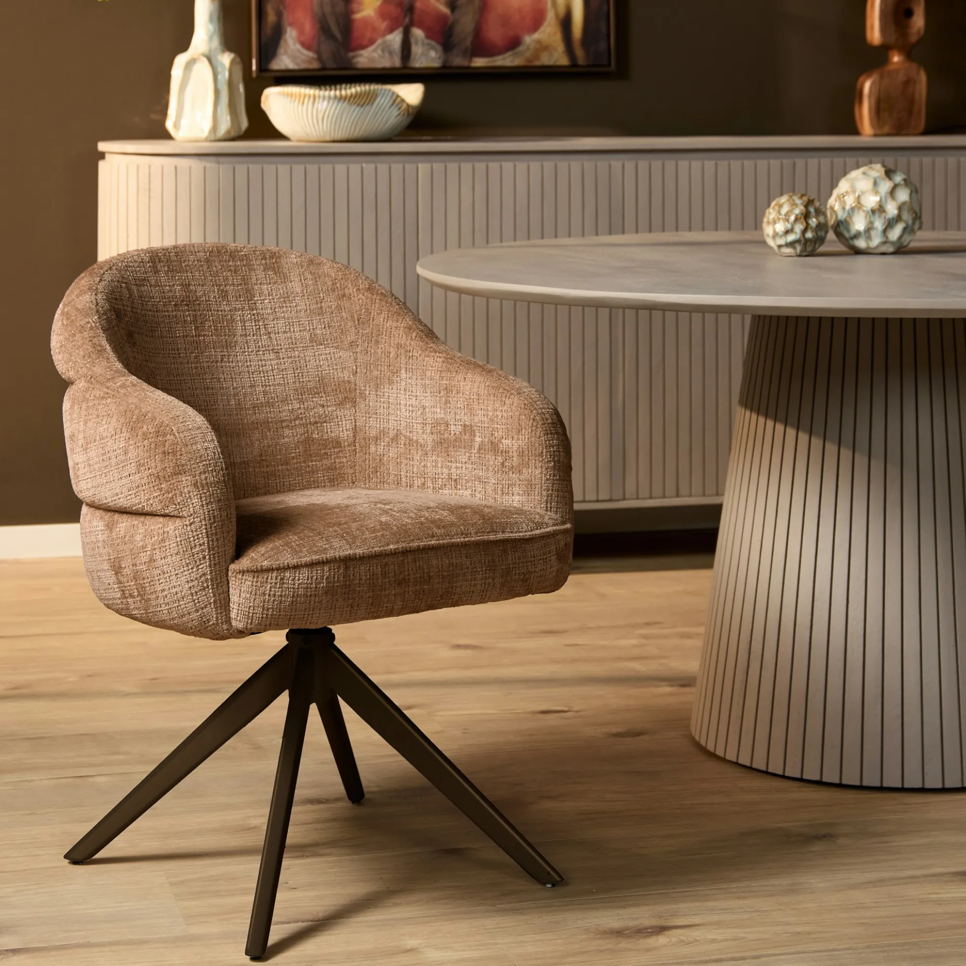 Chaise pivotante cannelle à dossier structuré (lot de 2) CORTINA