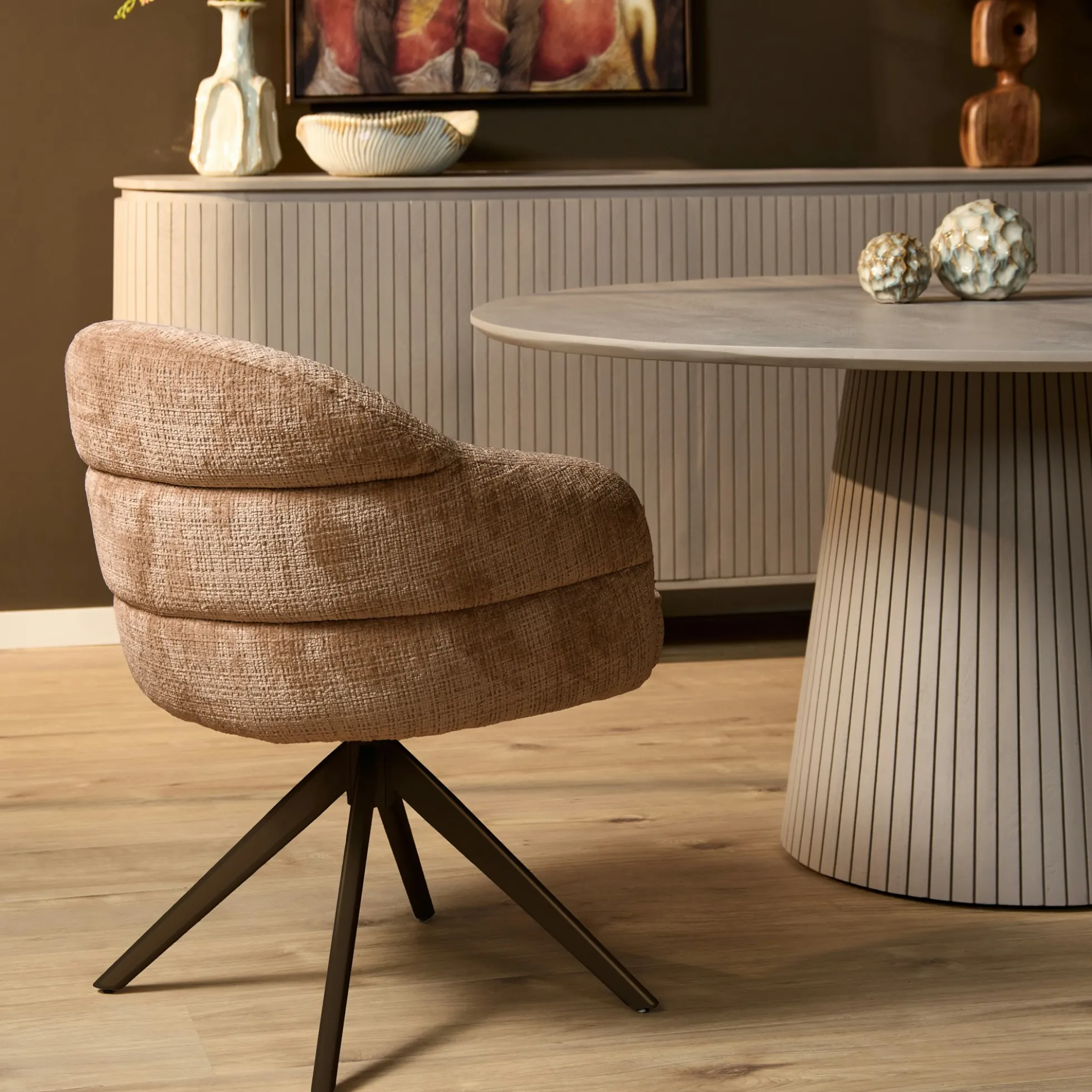Chaise pivotante cannelle à dossier structuré (lot de 2) CORTINA