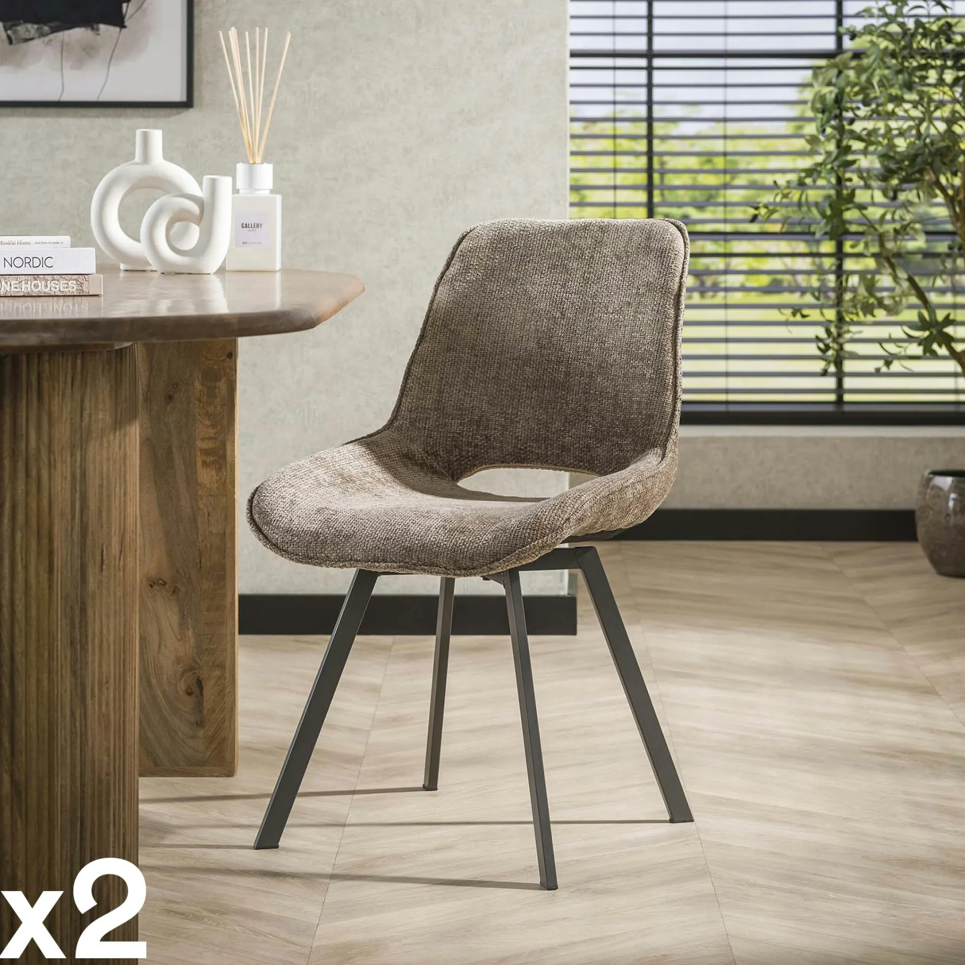 Chaise pivotante confort – grège, dos ajouré (lot de 2) ASCOLI