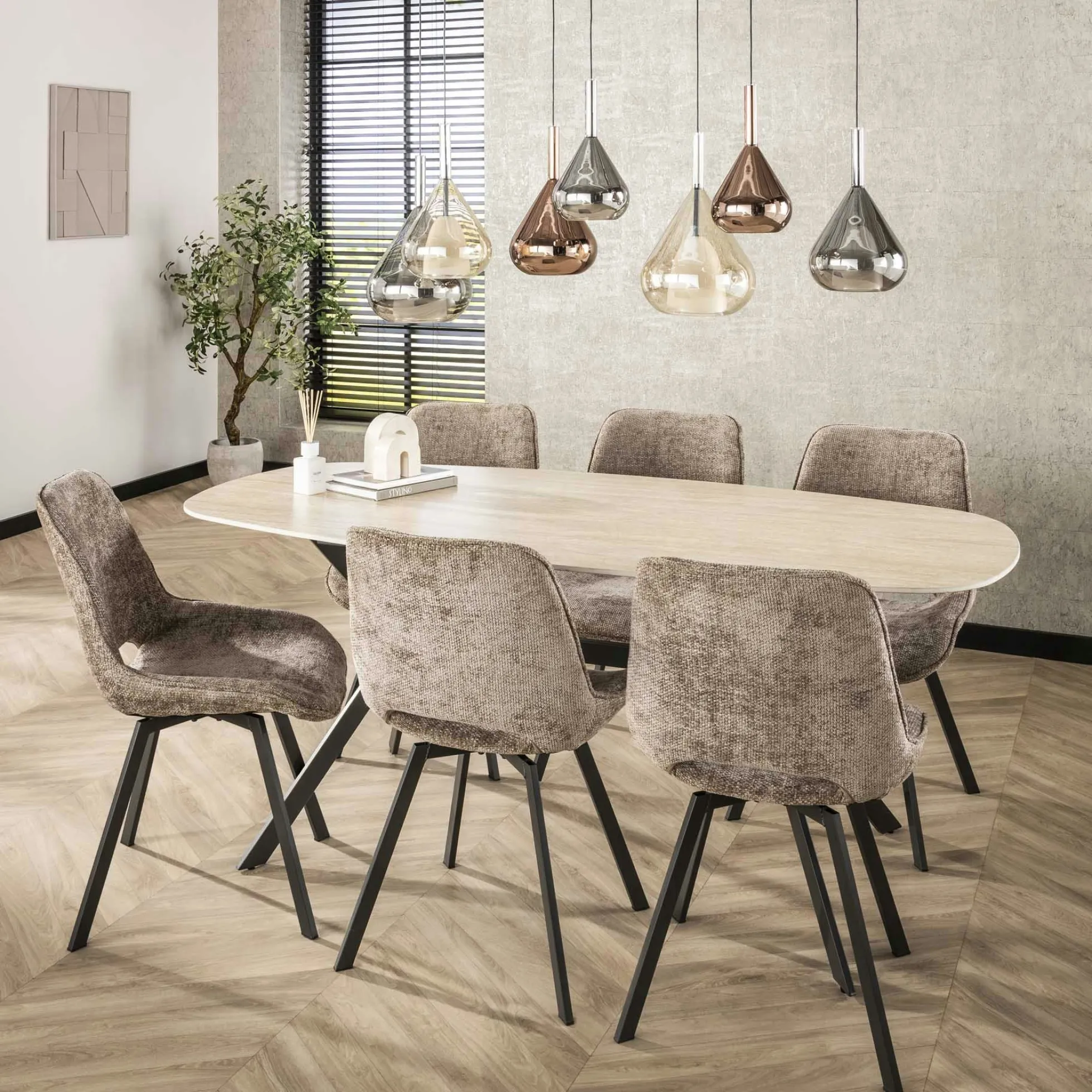 Chaise pivotante confort – grège, dos ajouré (lot de 2) ASCOLI