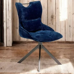 Chaise pivotante coussin et poignée tissu bleu (lot de 2) IENA