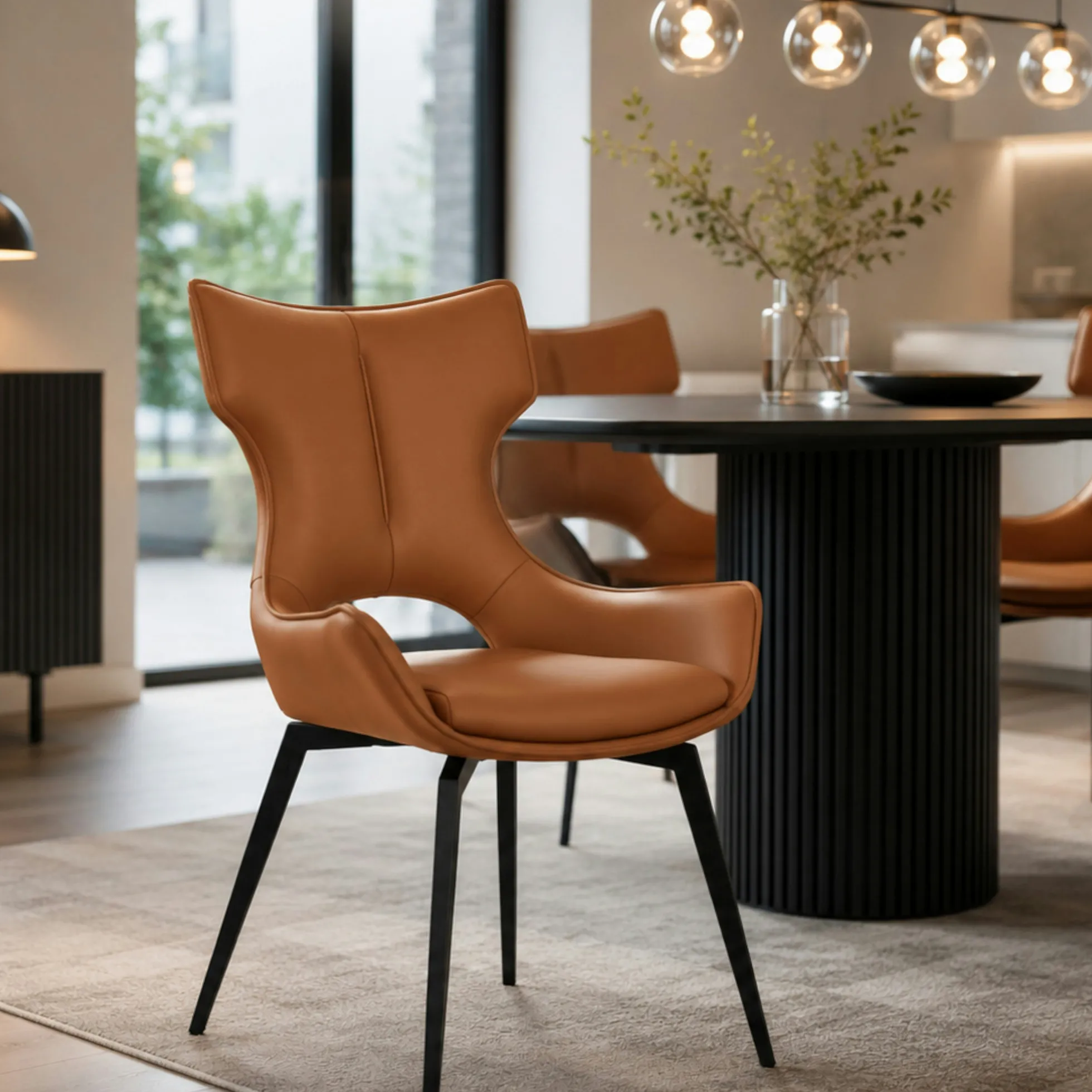 Chaise pivotante cuir cognac dossier ouvert (lot de 2) LOMBARDIE