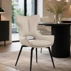 Chaise pivotante cuir ivoire dossier ouvert (lot de 2) LOMBARDIE