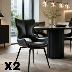 Chaise pivotante cuir noir dossier ouvert (lot de 2) LOMBARDIE