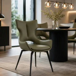 Chaise pivotante cuir vert dossier ouvert (lot de 2) LOMBARDIE