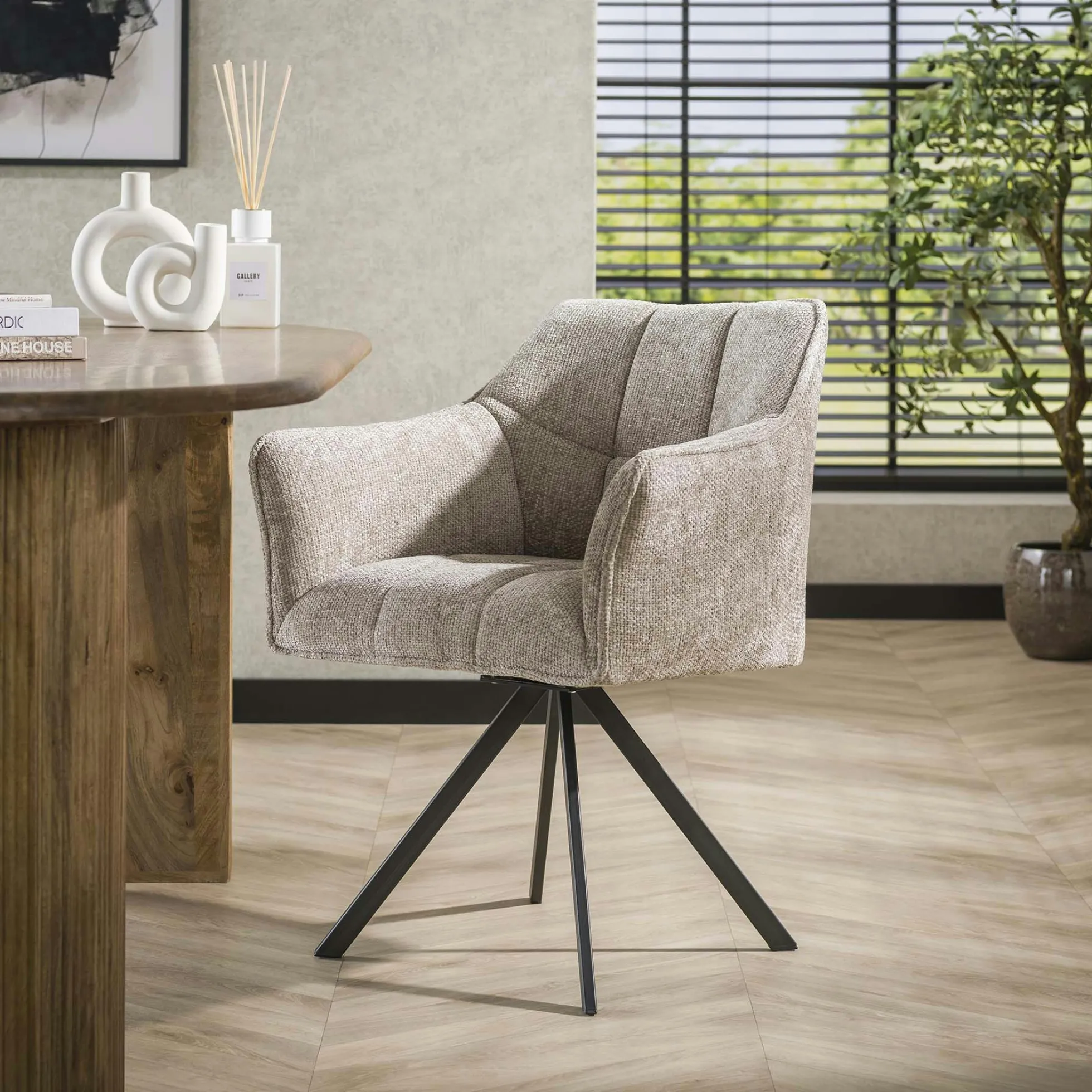 Chaise pivotante de salle à manger en velours texturé sable (lot de 2) MELBOURNE
