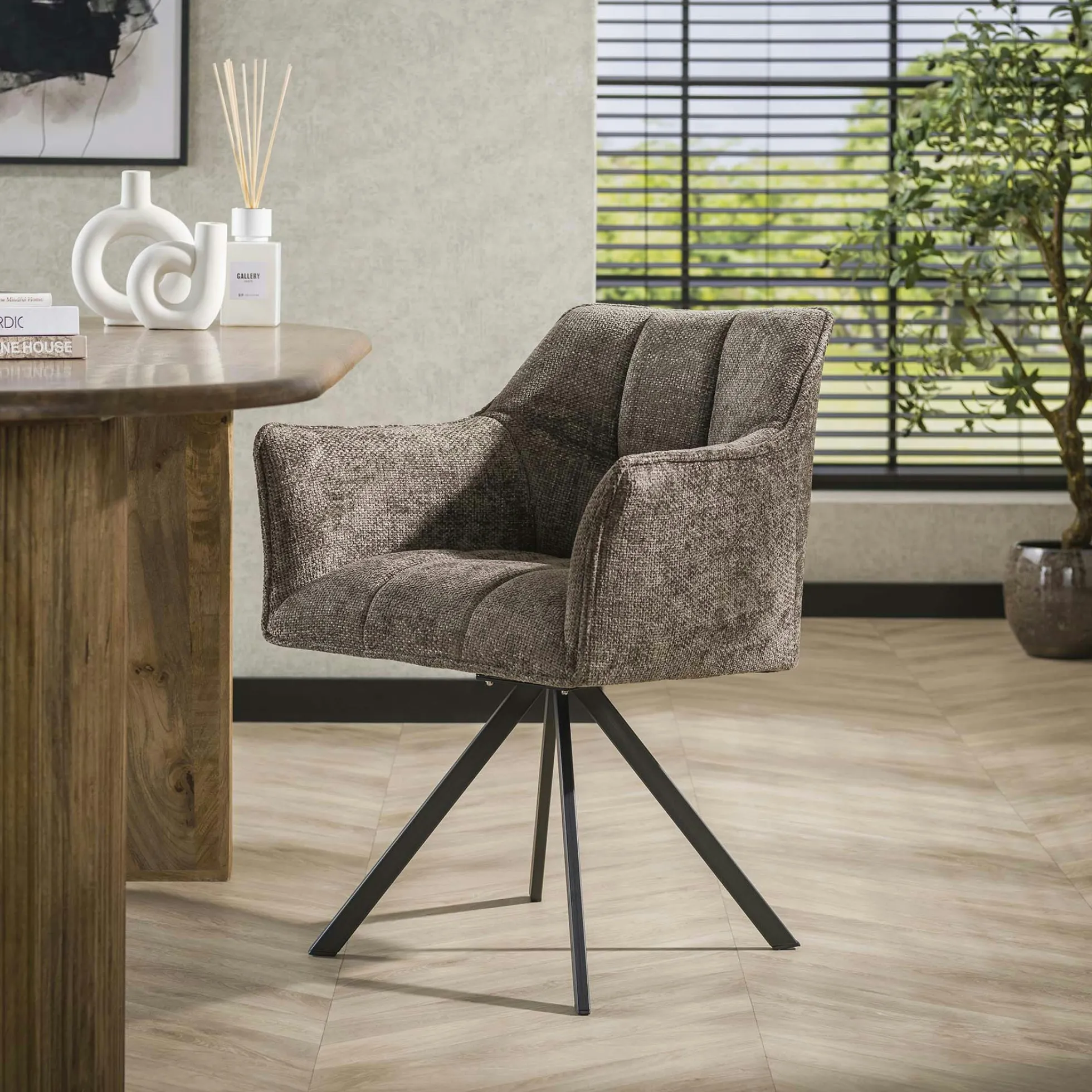Chaise pivotante de salle à manger en velours texturé taupe (lot de 2) MELBOURNE