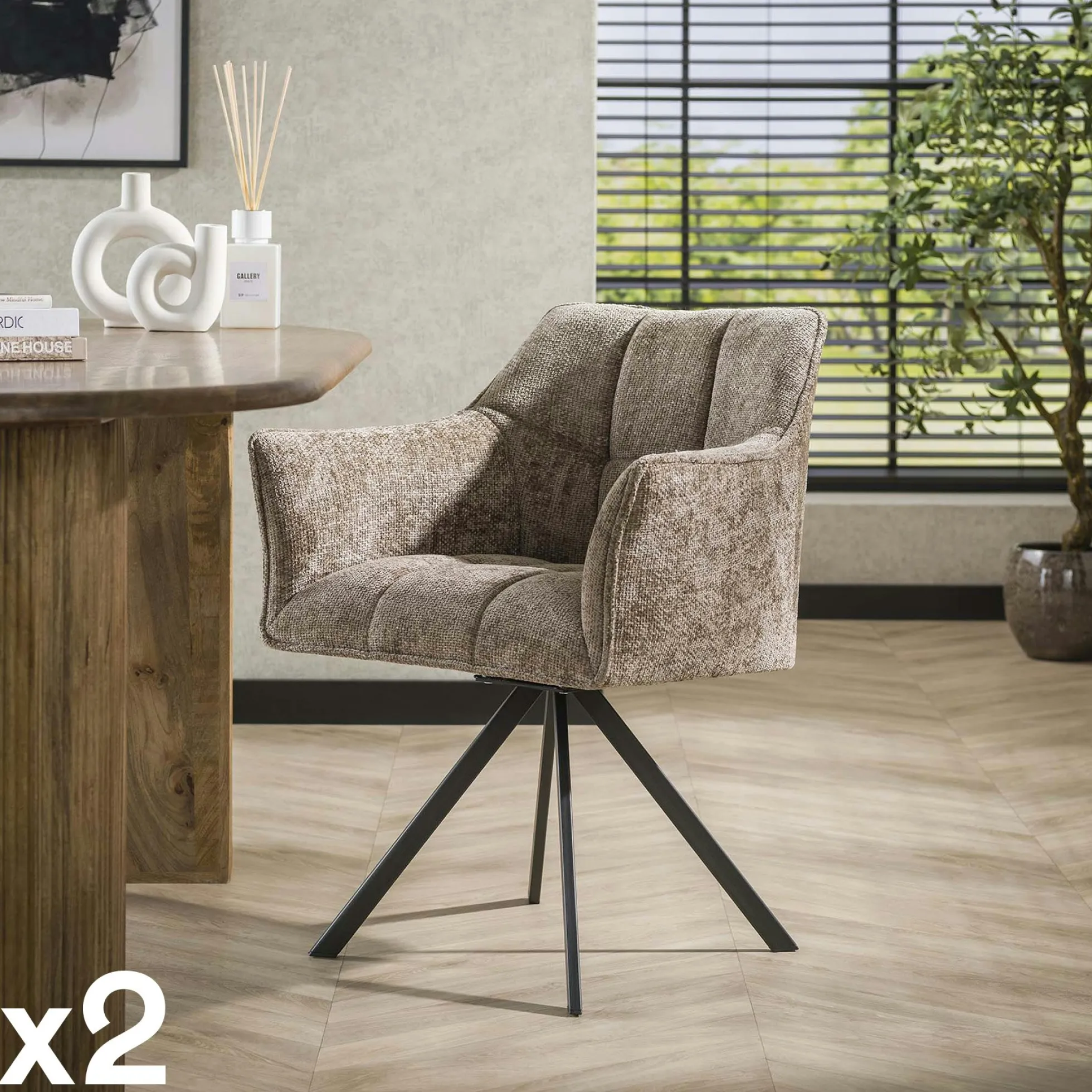 Chaise pivotante de salle à manger en velours texturé beige nacré (lot de 2) MELBOURNE
