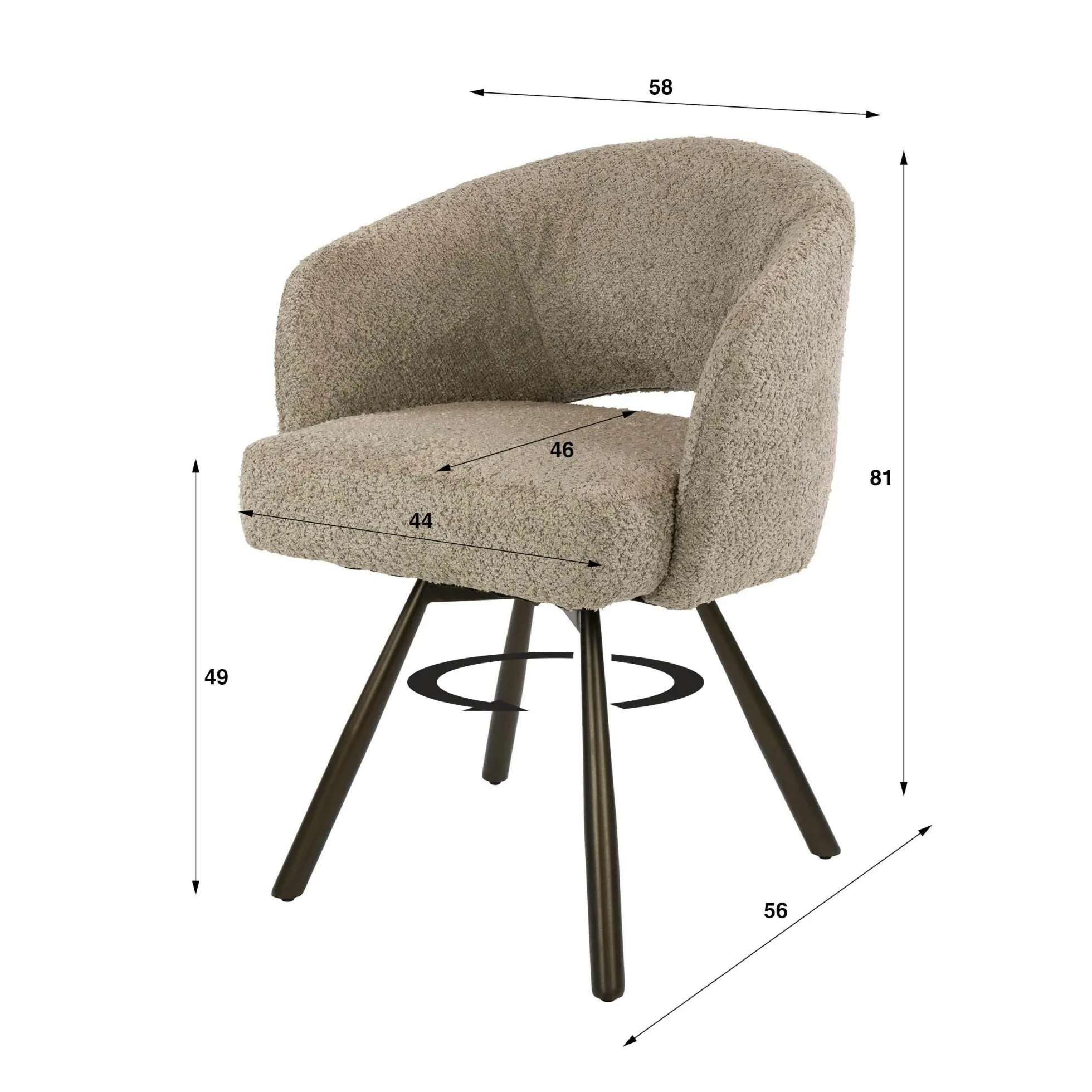 Chaise pivotante en bouclette sable pieds bronze (x2) CREEK