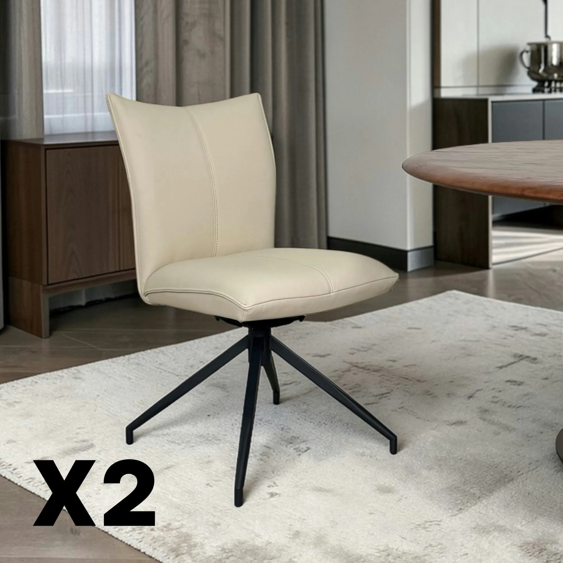 Chaise pivotante en cuir ivoire (lot de 2) LOMBARDIE
