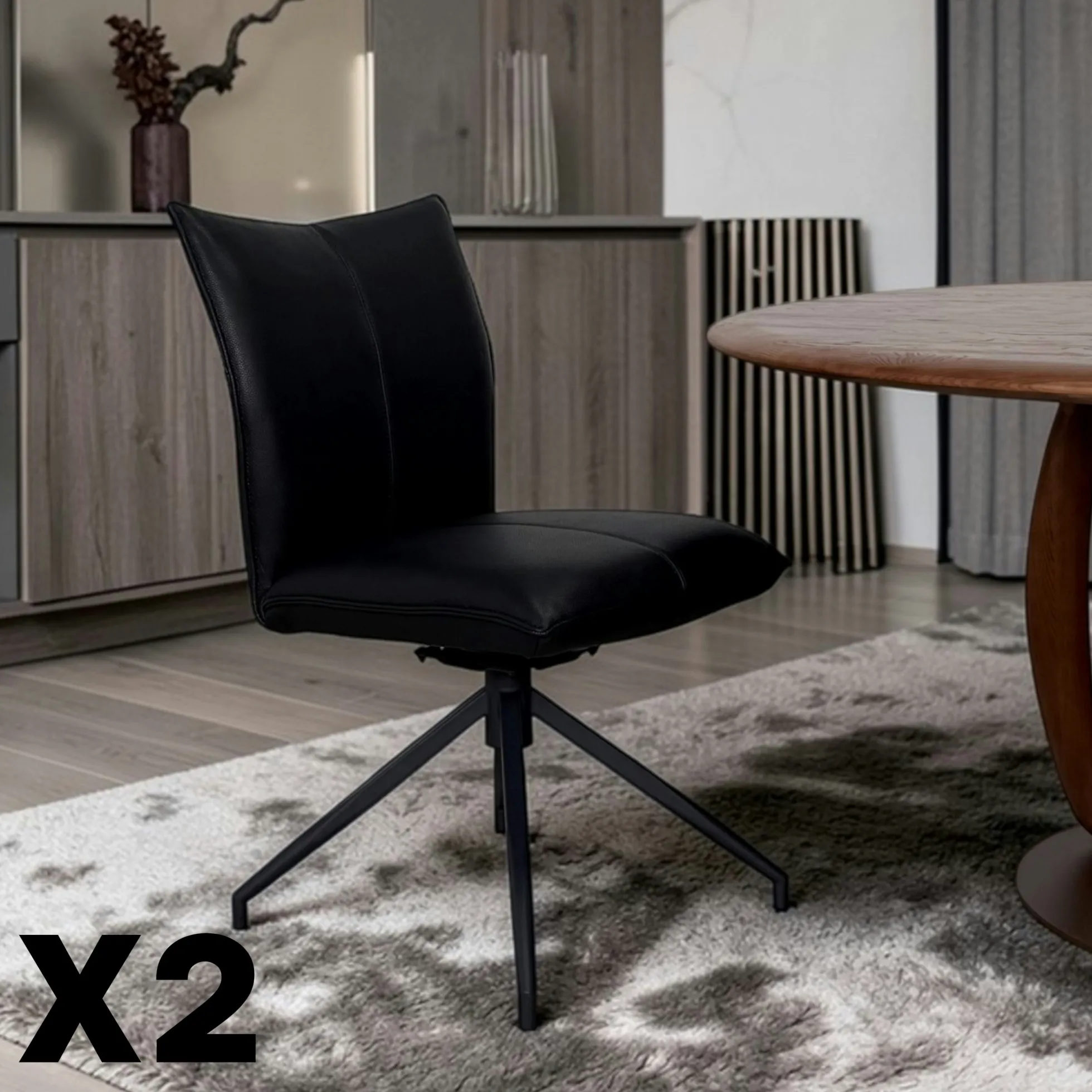 Chaise pivotante en cuir noir (lot de 2) LOMBARDIE