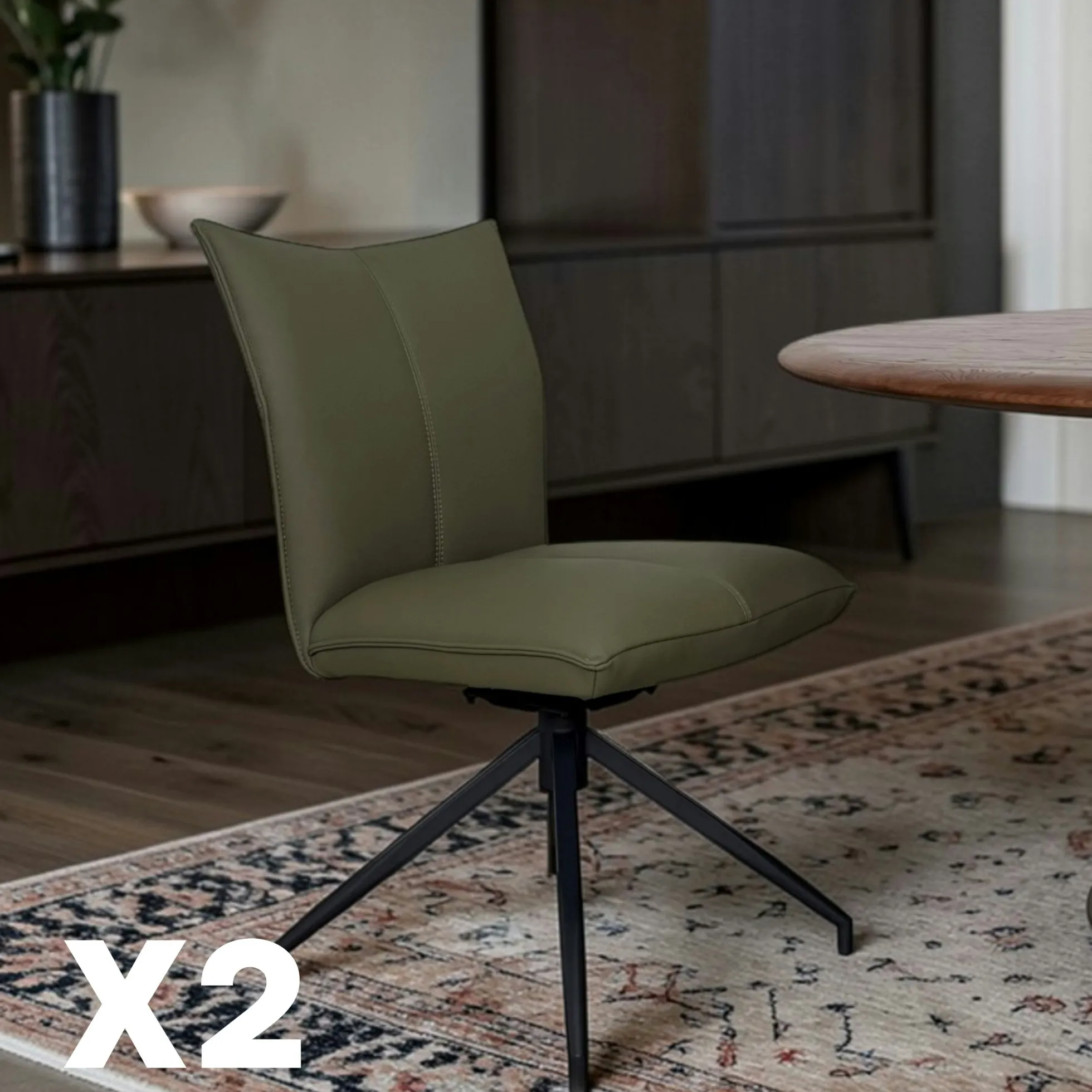 Chaise pivotante en cuir vert foncé (lot de 2) LOMBARDIE