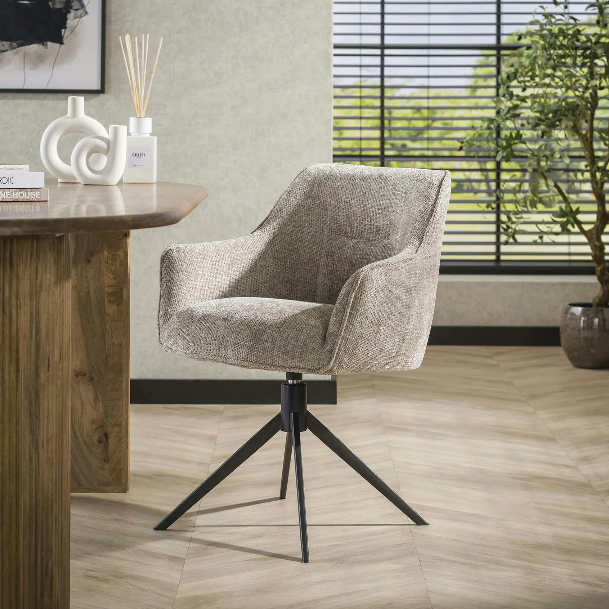 Chaise pivotante grand confort en velours texturé sable (lot de 2) MELBOURNE