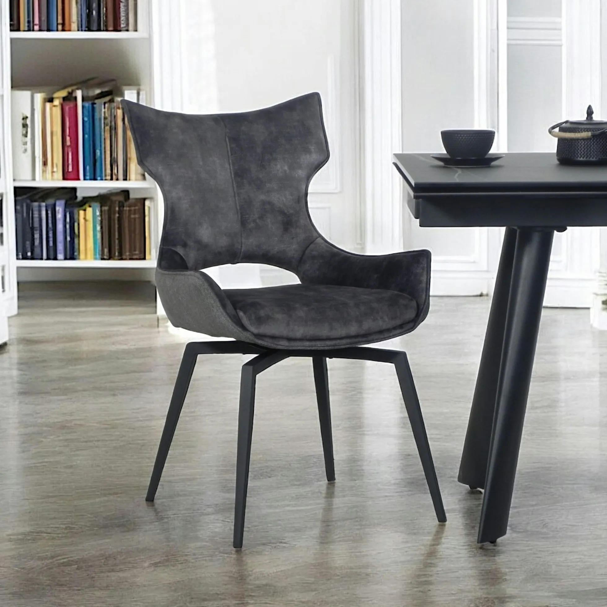 Chaise pivotante gris anthracite bi-matière, dossier en T (lot de 2) LOMBARDIE