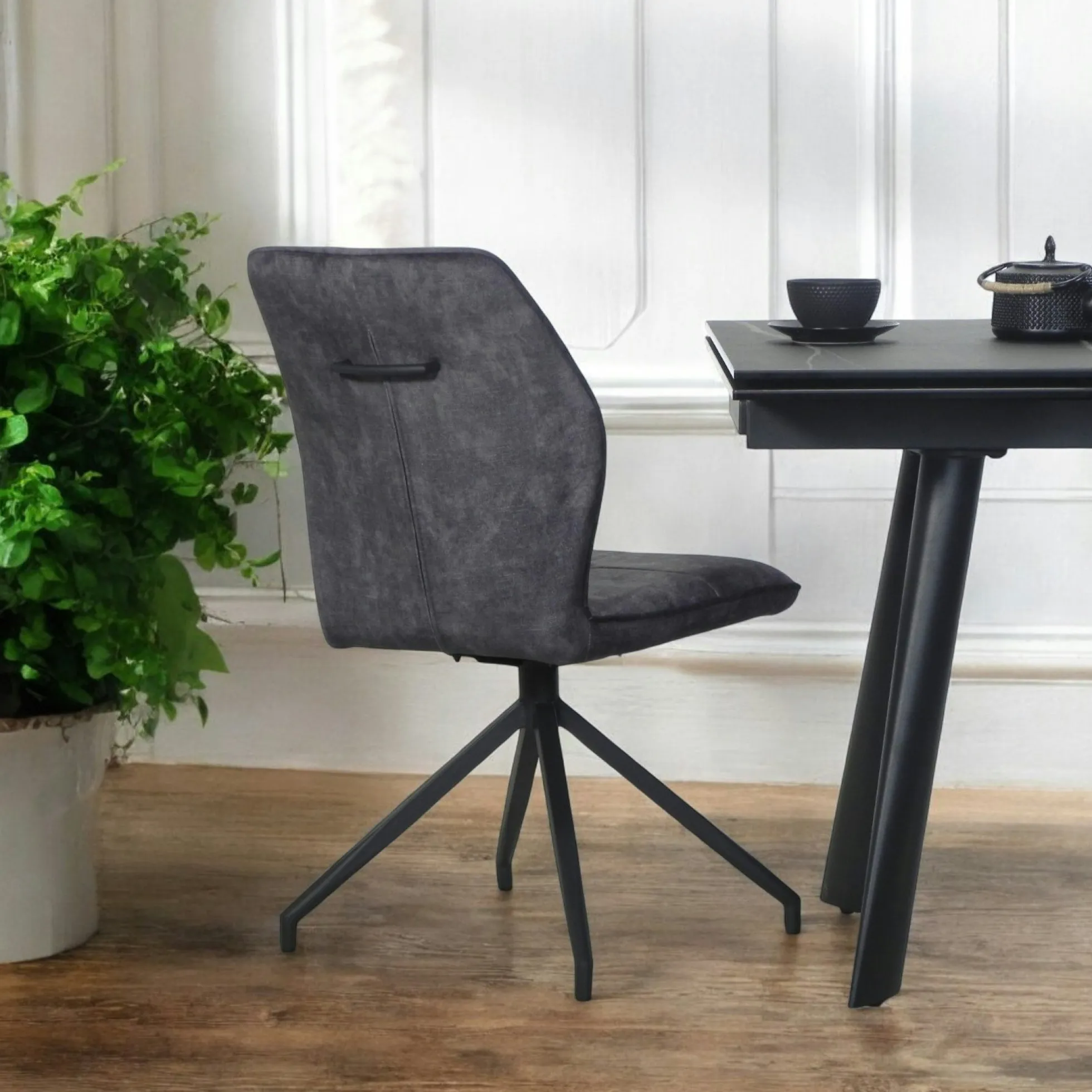 Chaise pivotante grise en velours patiné avec poignée (lot de 2) LOMBARDIE