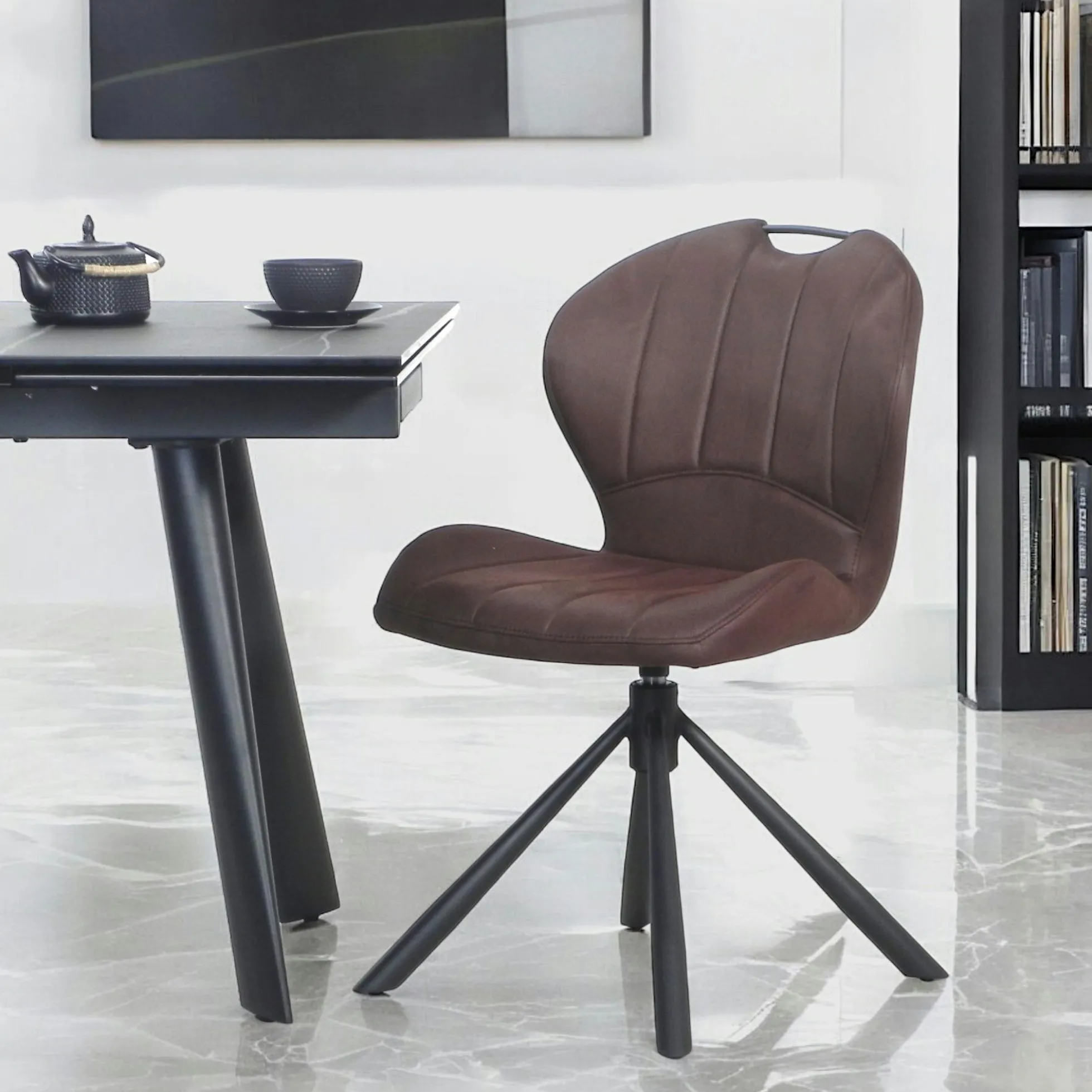 Chaise pivotante marron foncé avec dossier courbe, (lot de 2) LOMBARDIE