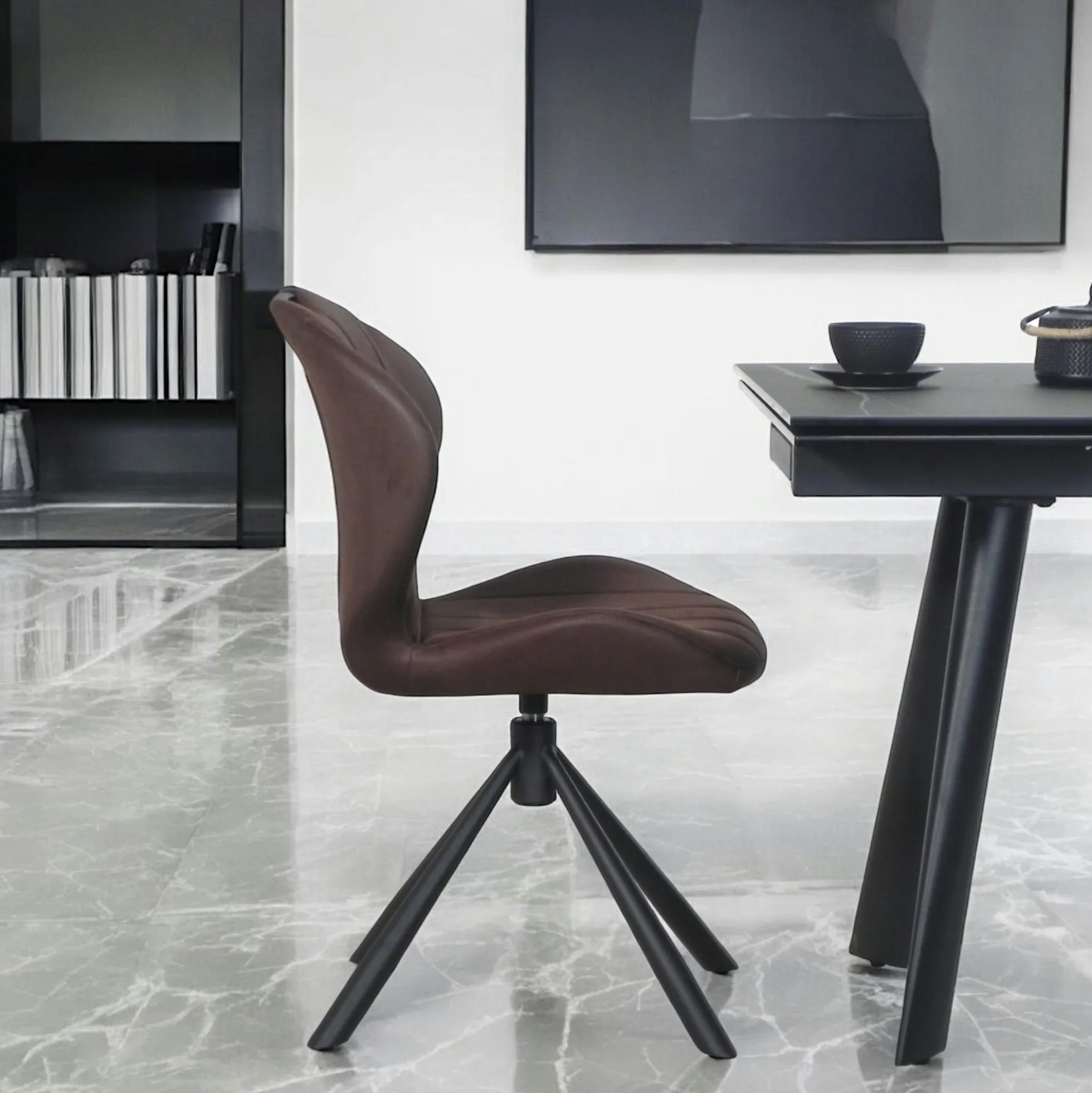 Chaise pivotante marron foncé avec dossier courbe, (lot de 2) LOMBARDIE