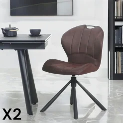Chaise pivotante marron foncé avec dossier courbe, (lot de 2) LOMBARDIE
