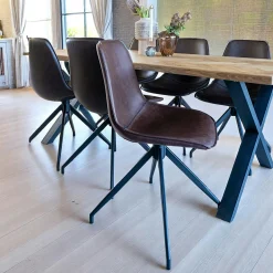 Chaise pivotante marron foncé avec couture (lot de 2) AMSTERDAM