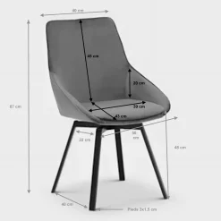 Chaise pivotante moderne en velours gris OKA (Lot de 2)