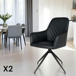 Chaise pivotante noire avec accoudoirs (lot de 2) SAVONE