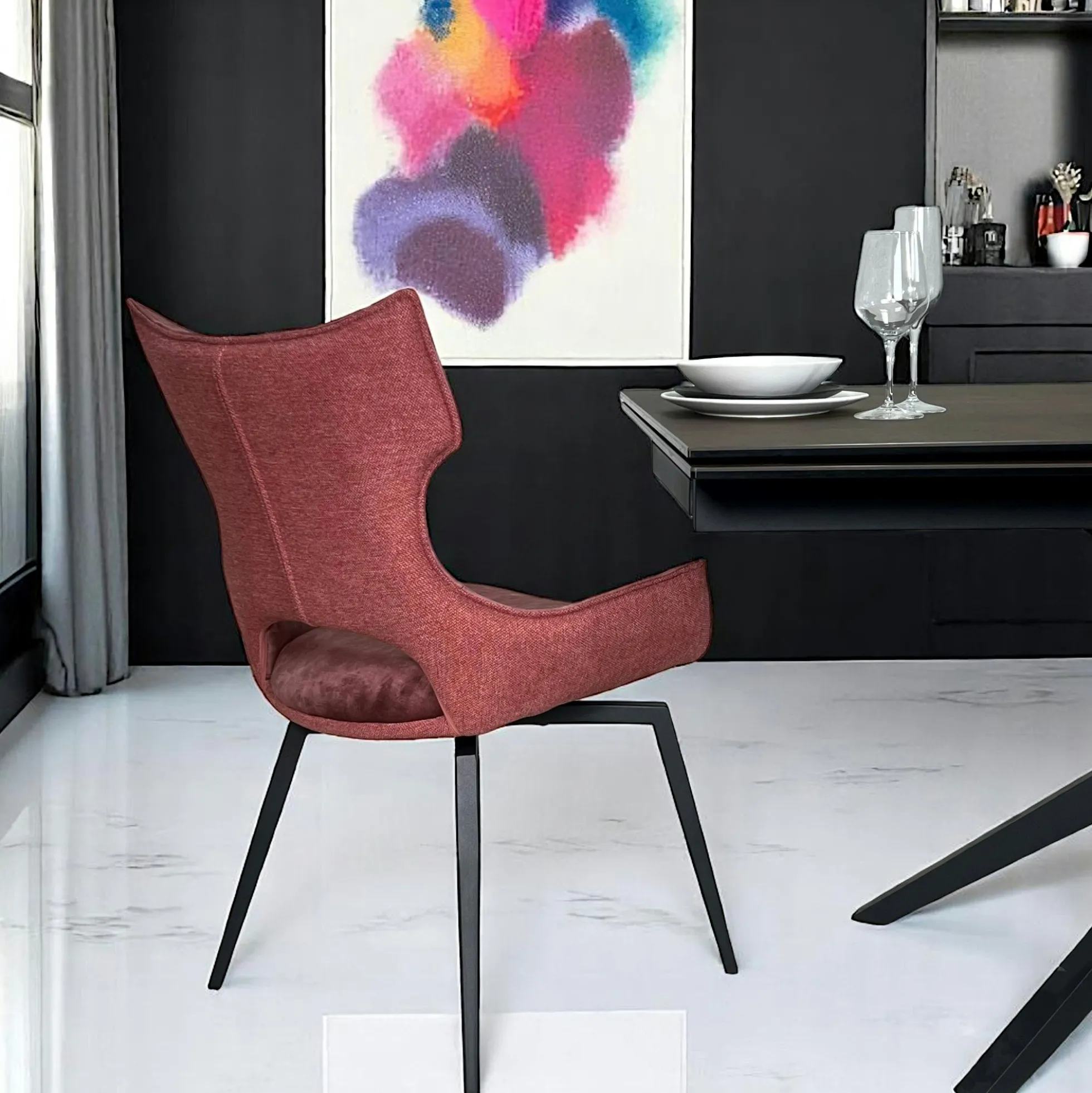 Chaise pivotante rose bi-matière, dossier en T (lot de 2) LOMBARDIE