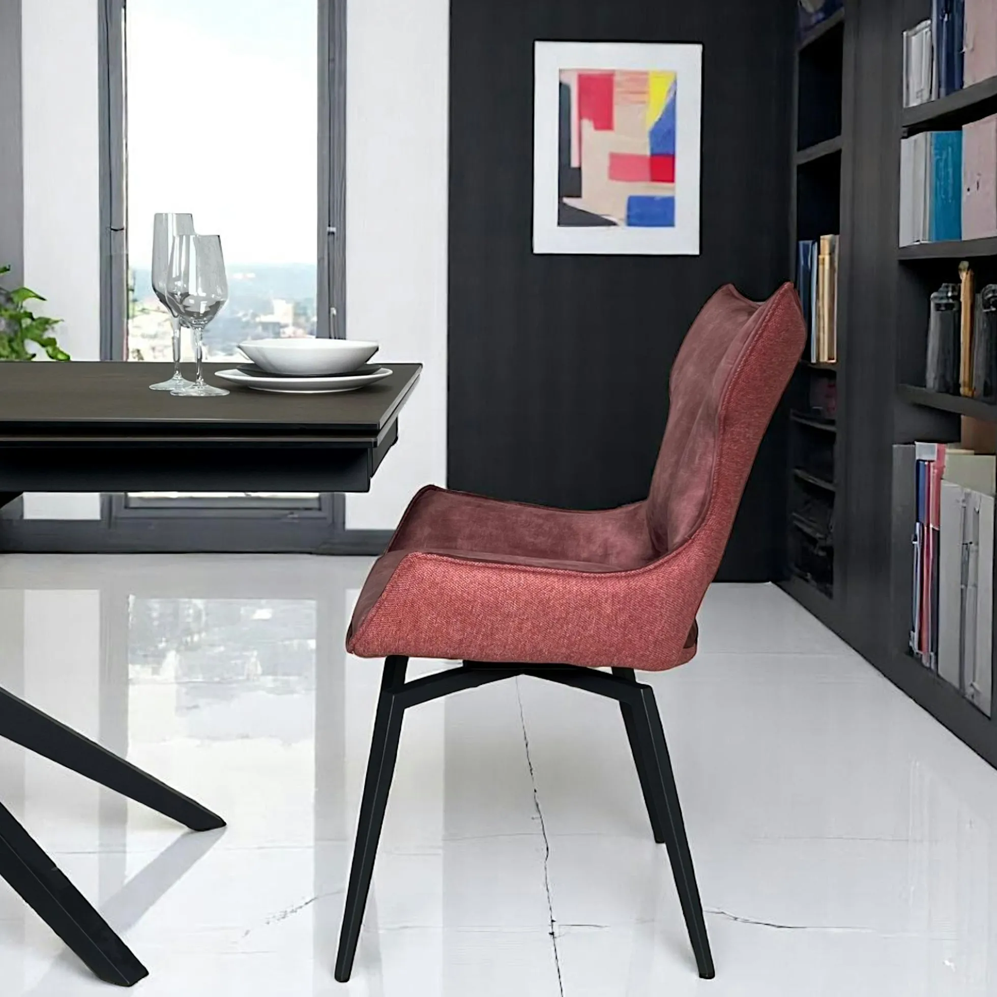 Chaise pivotante rose bi-matière, dossier en T (lot de 2) LOMBARDIE