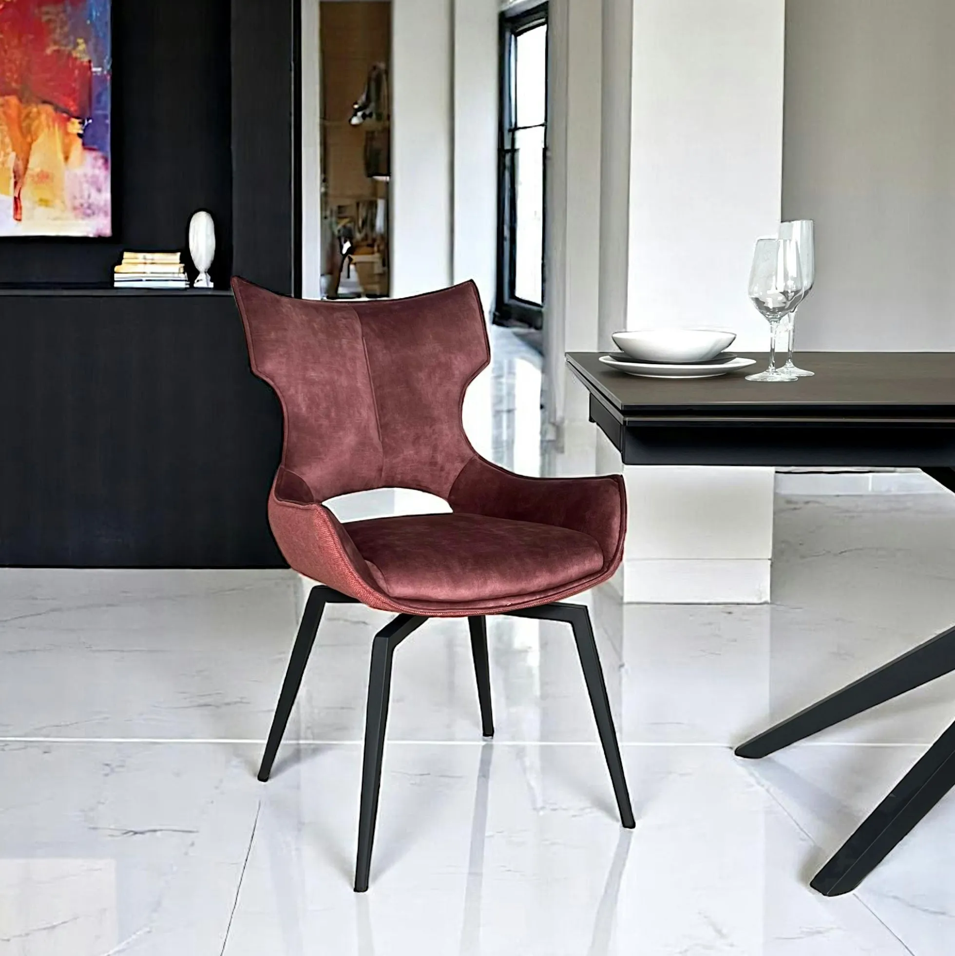 Chaise pivotante rose bi-matière, dossier en T (lot de 2) LOMBARDIE