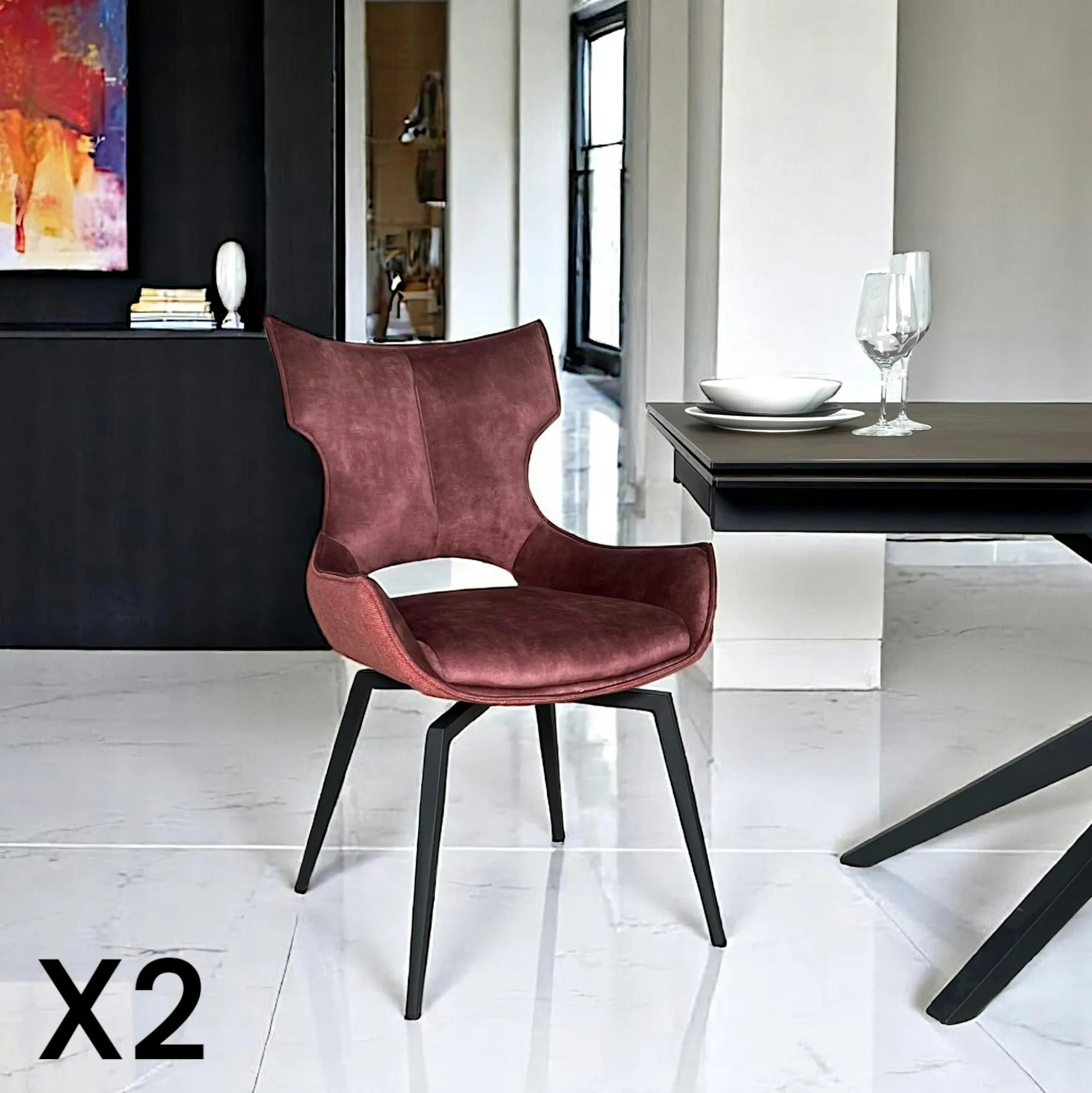 Chaise pivotante rose bi-matière, dossier en T (lot de 2) LOMBARDIE