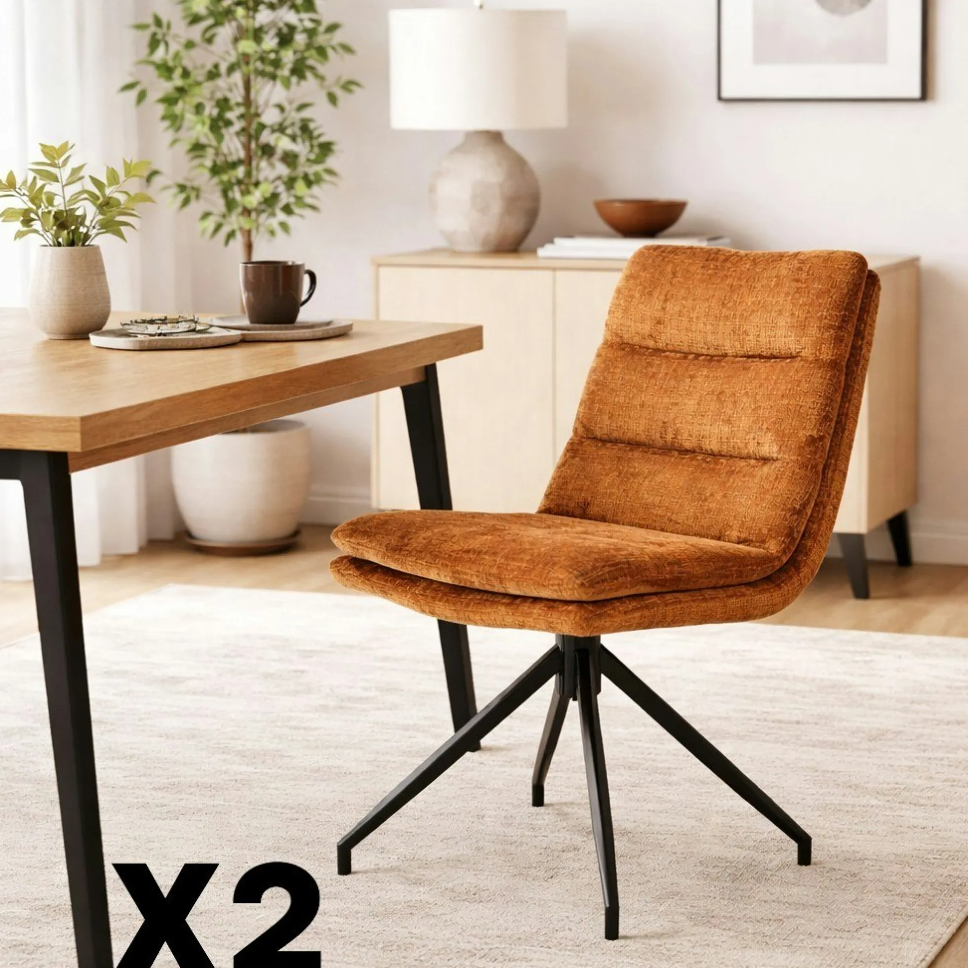 Chaise pivotante rouille en tissu doux texturé (x2) PALERME