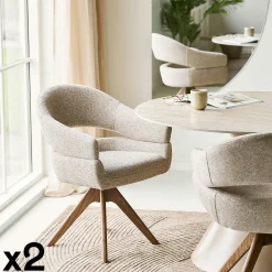 Chaise pivotante sable design avec pied chêne brun (lot de 2) MONTREUX