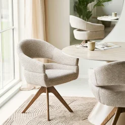 Chaise pivotante sable design avec pied chêne brun (lot de 2) MONTREUX