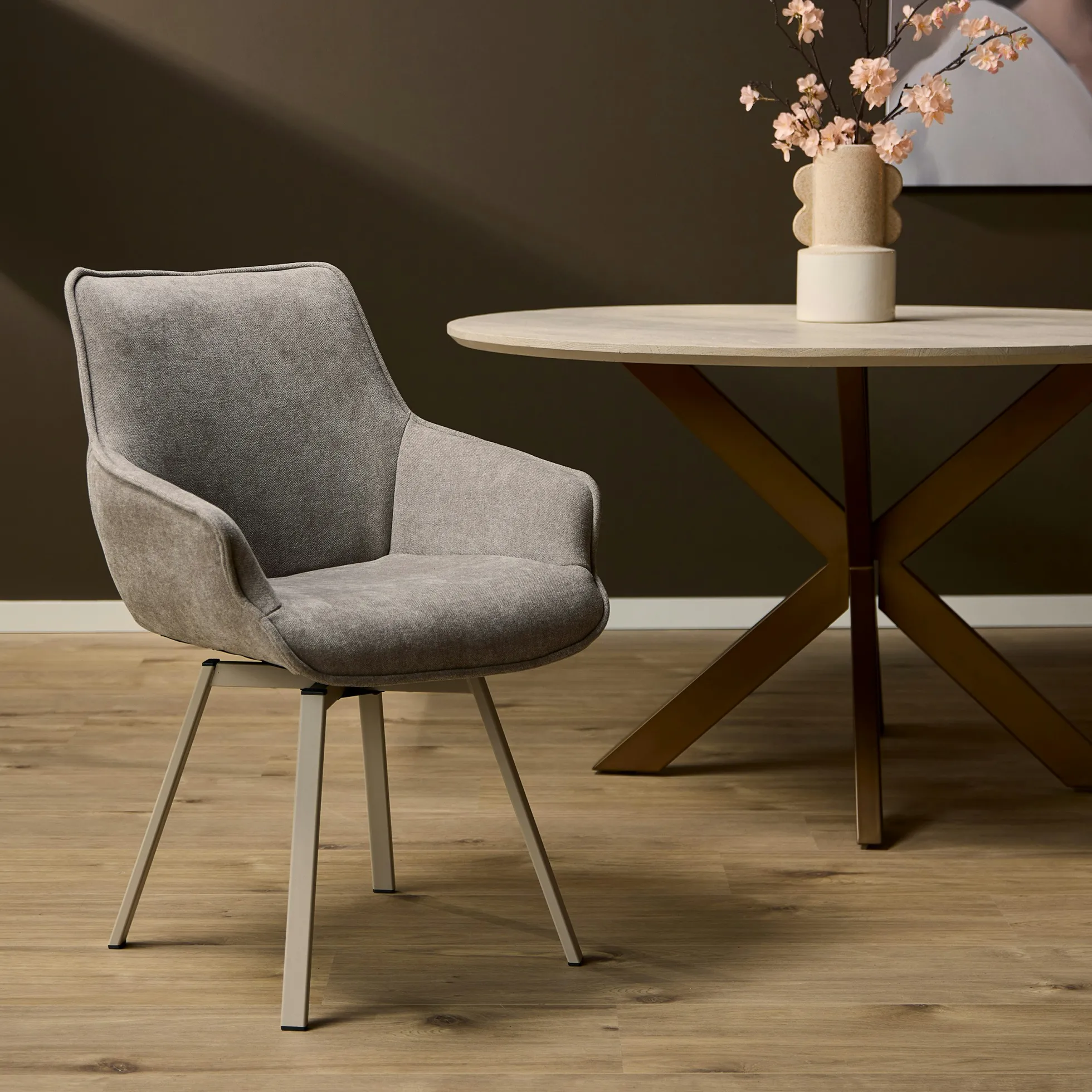 Chaise pivotante taupe à accoudoirs (lot de 2) CORTINA
