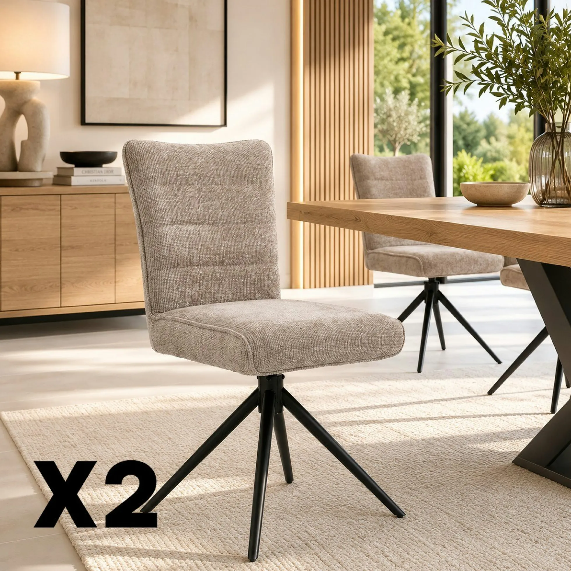 Chaise pivotante taupe en tissu texturé (x2) RIVANO