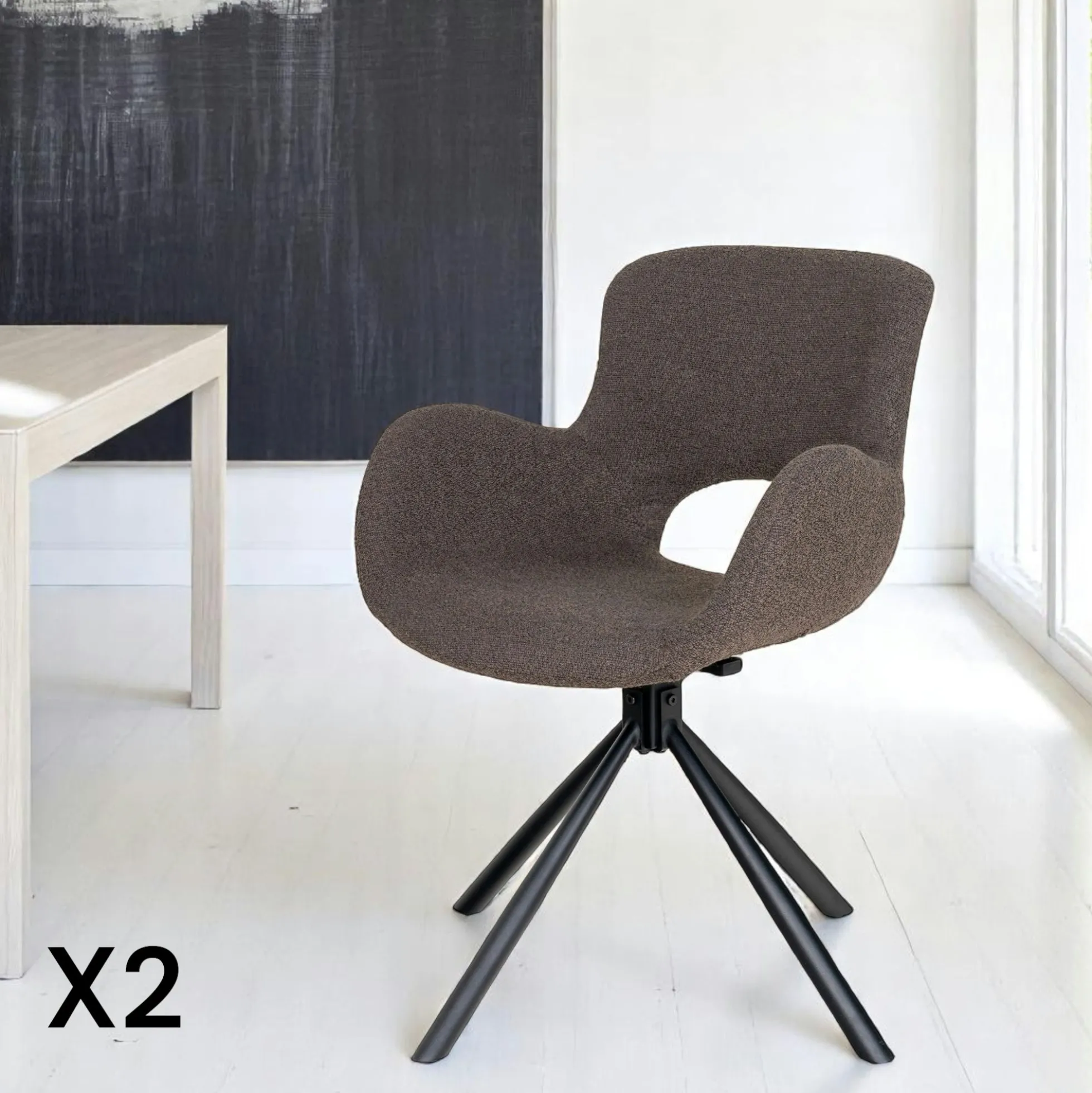 Chaise pivotante taupe en tissu bouclette, dossier ouvert (lot de 2) SAVONE