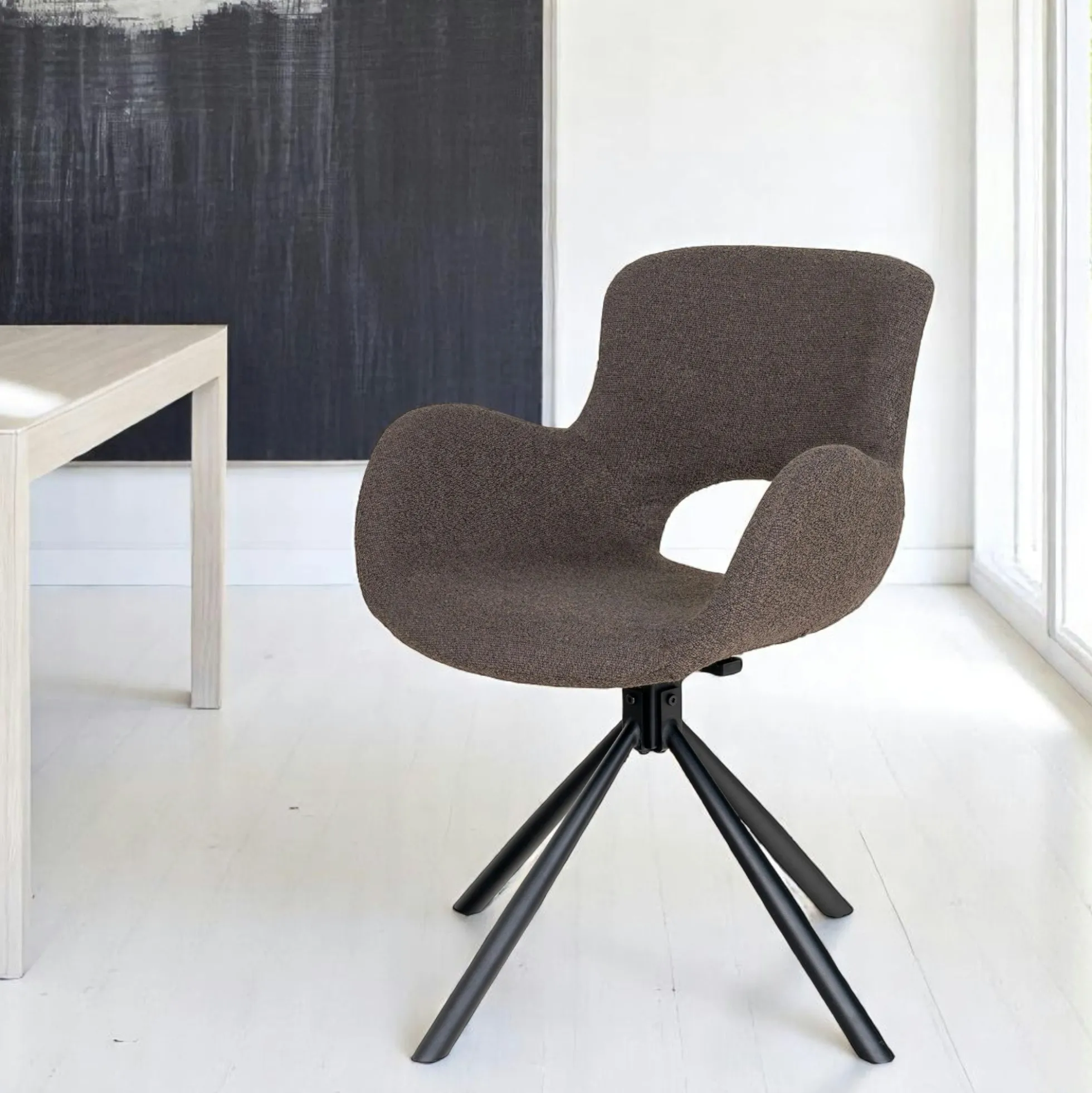 Chaise pivotante taupe en tissu bouclette, dossier ouvert (lot de 2) SAVONE