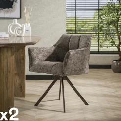 Chaise pivotante taupe pied bronze (lot de 2) MELBOURNE